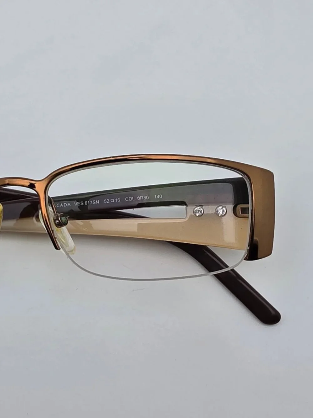 Escada VES 617SN Col. 0R80 Bronze Cream Semi Rimless Eyeglasses Frame Italy 52mm